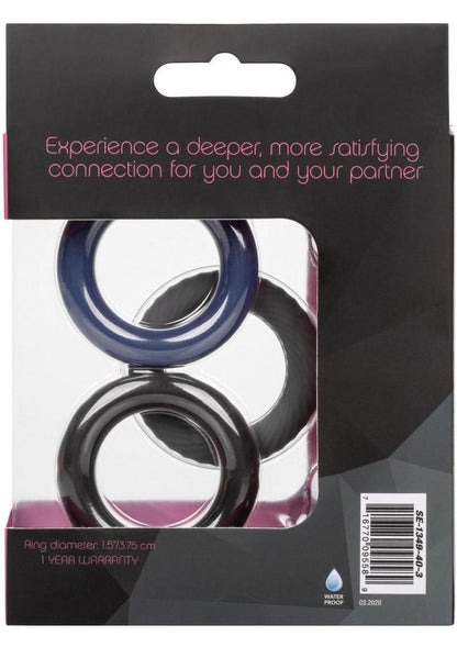 Link Up Ultra Soft Extreme Silicone Cock Ring - Black/Gray/Grey - 3 Pieces/Set