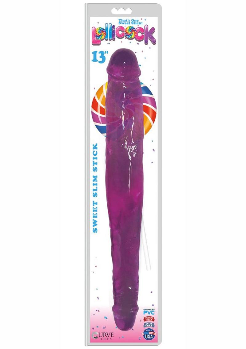 Lollicock Sweet Slim Stick Double Dildo - Grape - 13in