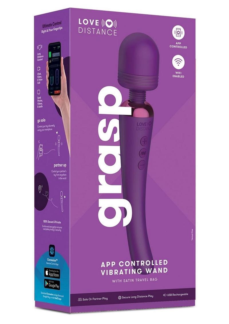 Love Distance Grasp App Controlled Silicone Rechargeable Wand - Purple