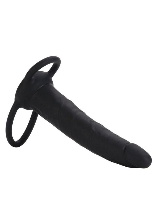 Love Rider Silicone Dual Penetrator Dildo Cock Ring - Black