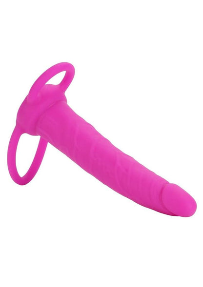 Love Rider Silicone Dual Penetrator Dildo Cock Ring - Pink