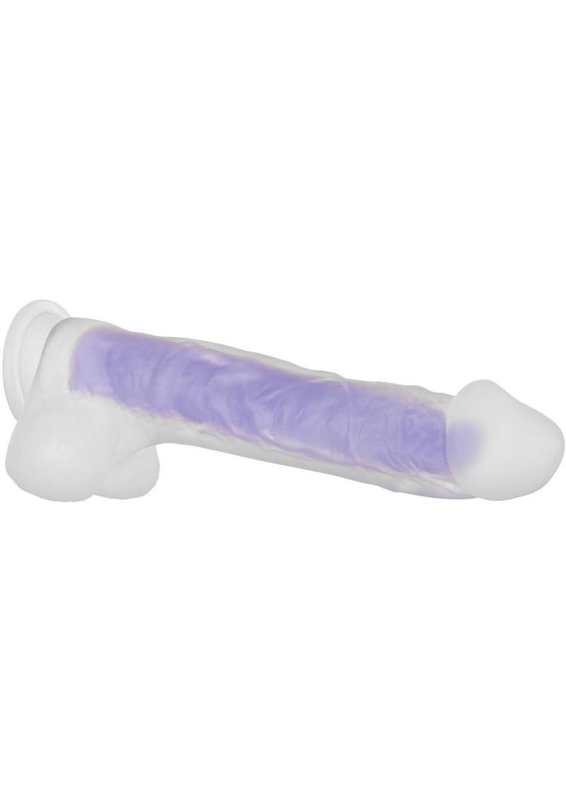 Luminous Stud Dildo with Balls - Glow In The Dark/Purple