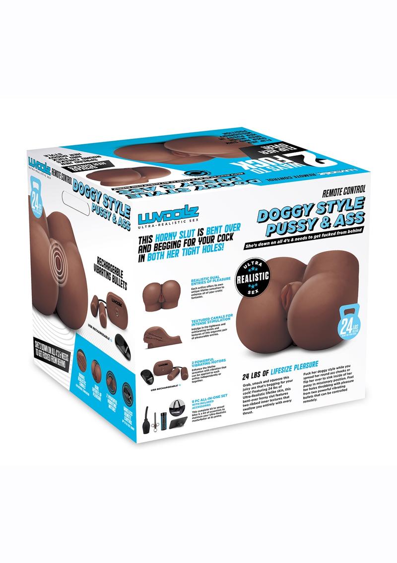 Luvdollz Remote Control Doggy Style Vibrating Rechargeable Pussy and Ass Masturbator - Chocolate/Mocha