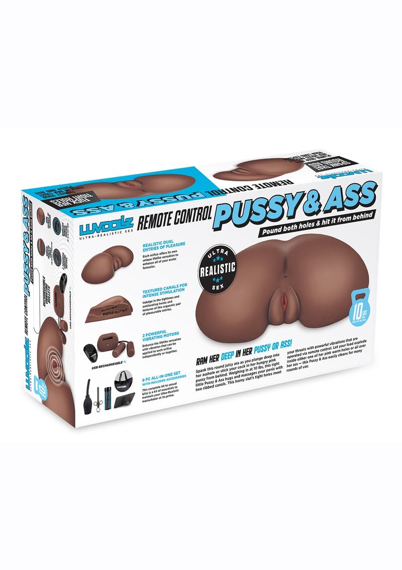 Luvdollz Remote Control Vibrating Rechargeable Masturbator - Pussy and Ass - Chocolate/Mocha