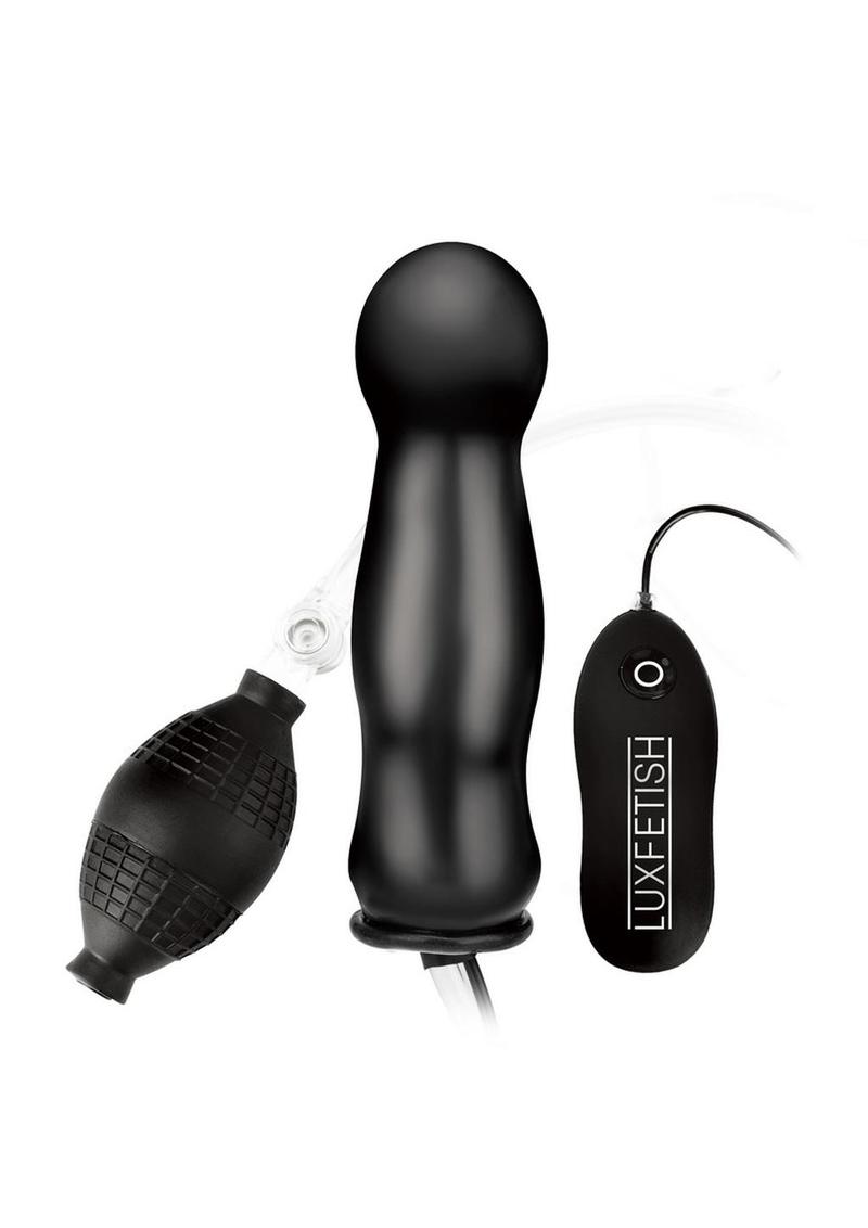 Lux Fetish Inflatable Vibrating Butt Plug with Remote Control - Black - 4.5in