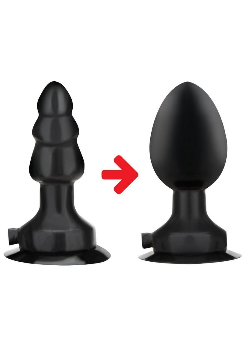 Lux Fetish Inflatable Vibrating Butt Plug with Suction Base and Remote Control - Black - 4in