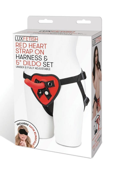 Lux Fetish Red Heart Strap-On Harness and Silicone Dildo