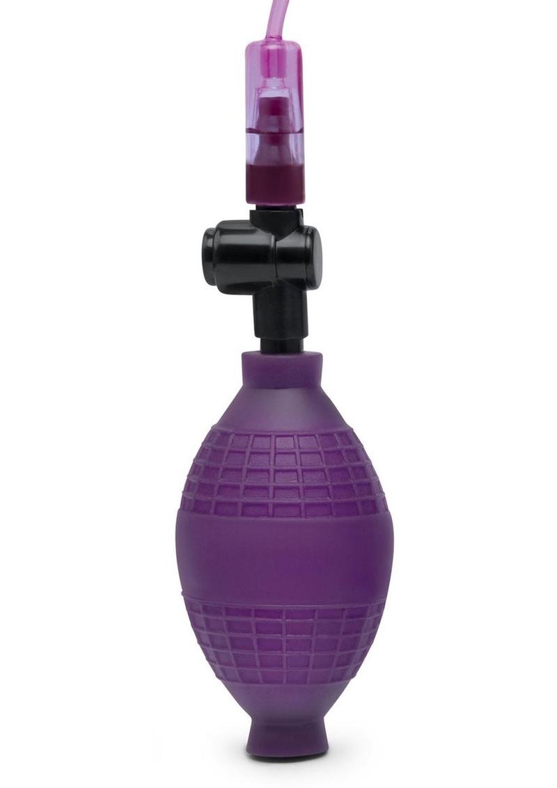 Lux Fetish Vibrating Nipple Suckers with Clitoral Pump and Quick Release - Purple/Silver