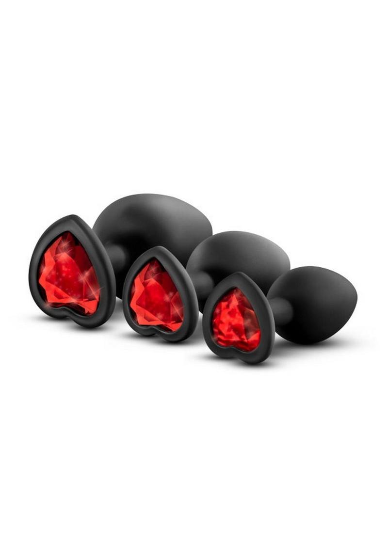 Luxe Bling Butt Plugs Silicone Training Kit with Red Gems (3 Size Kit