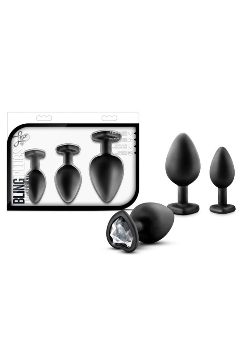 Luxe Bling Butt Plugs Silicone Training Kit with White Gems (3 Size Kit