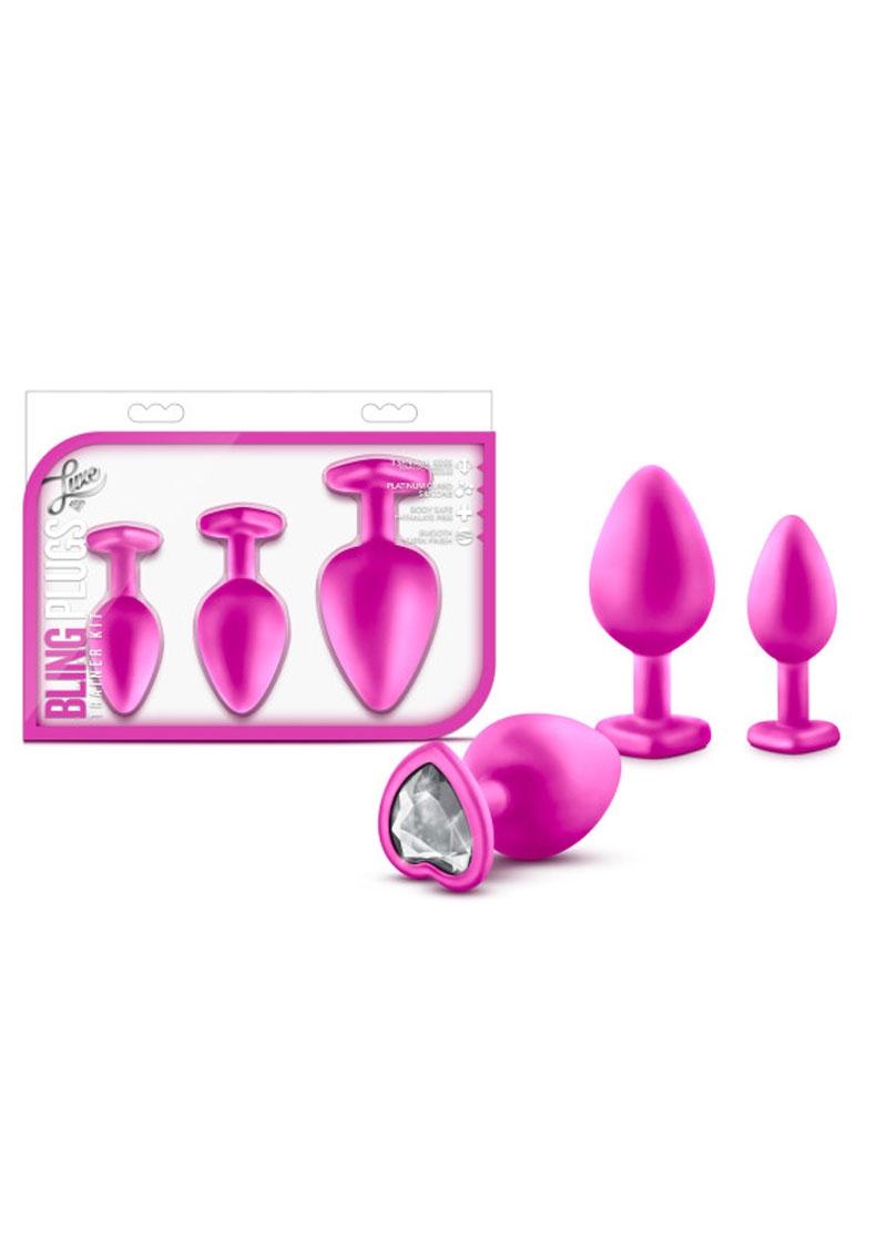 Luxe Bling Plugs Silicone Training Kit with White Gems (3 Size Kit - Pink