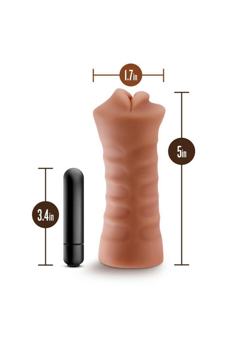 M For Men Isabella Vibrating Masturbator with Bullet - Mouth - Brown/Caramel