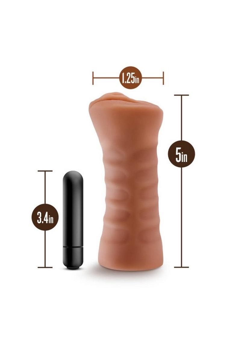 M For Men Julieta Vibrating Masturbator with Bullet - Pussy - Brown/Caramel