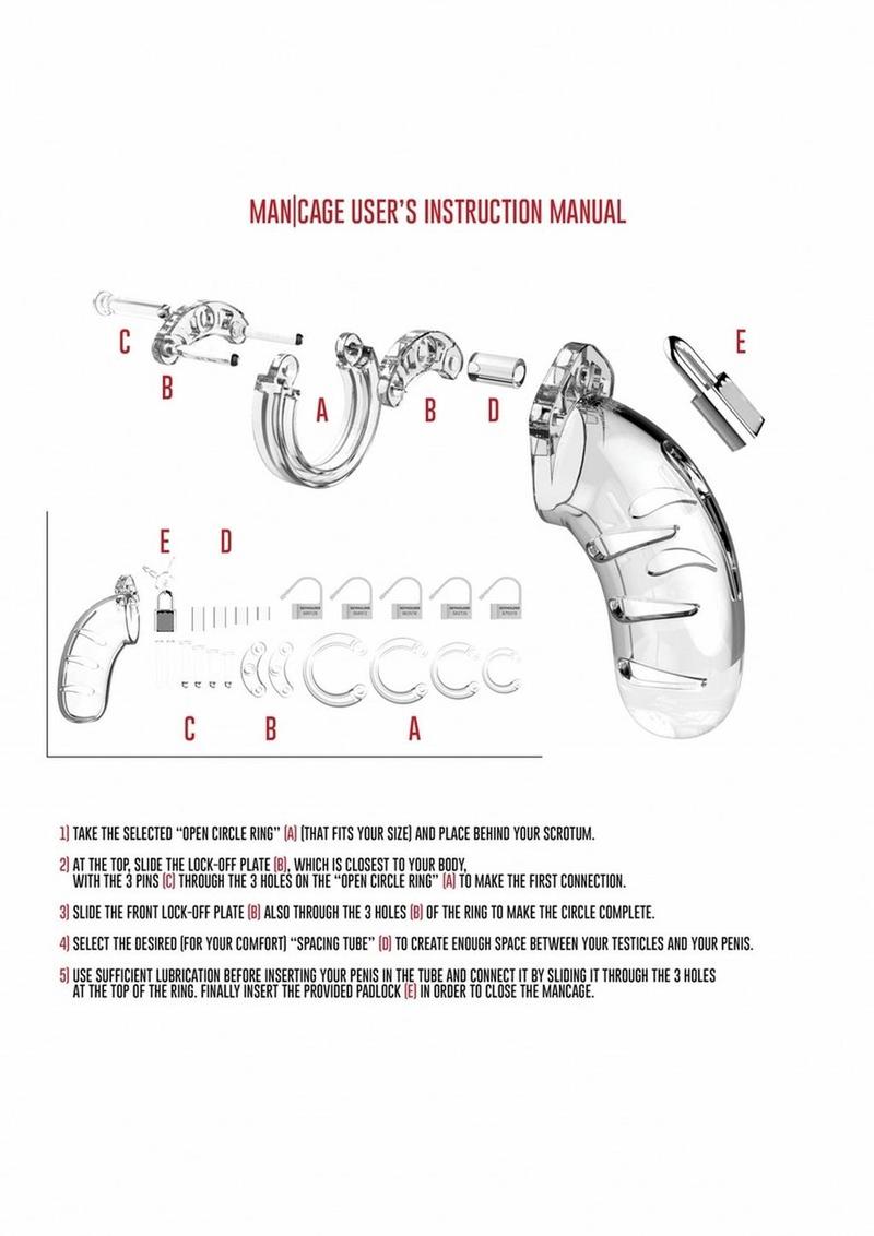 Man Cage Model 02 Male Chastity with Lock - Clear - 3.5in