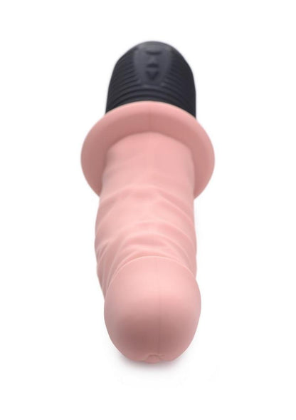 Master Series 10x Vibrating and Thrusting Silicone Rechargeable Dildo with Handle - Vanilla - 10in