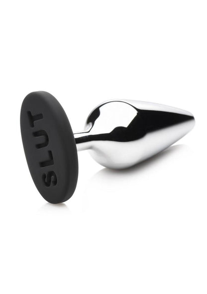 Master Series Butt Slut Metal and Silicone Butt Plug - Black/Metal/Silver