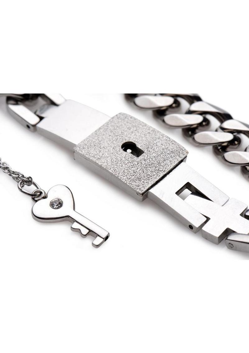 Master Series Chained Locking Bracelet and Key Necklace - Metal/Silver