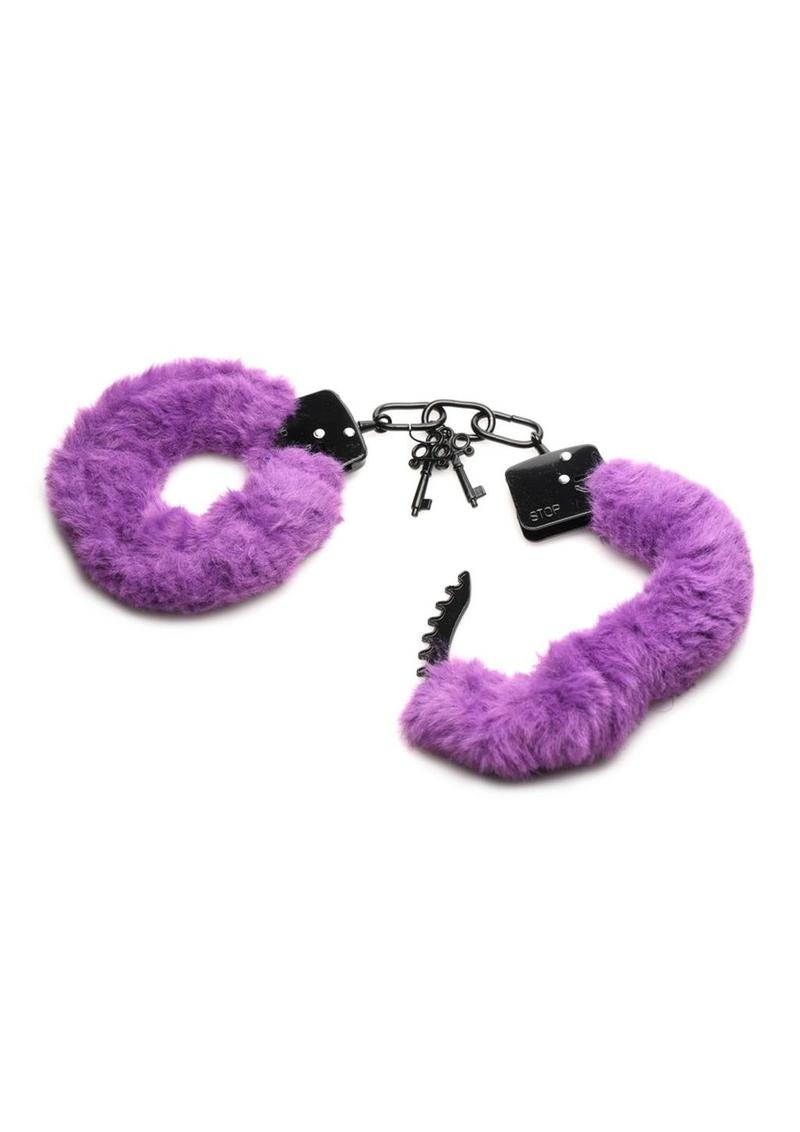 Master Series Cuffed In Fur Furry Handcuffs - Purple