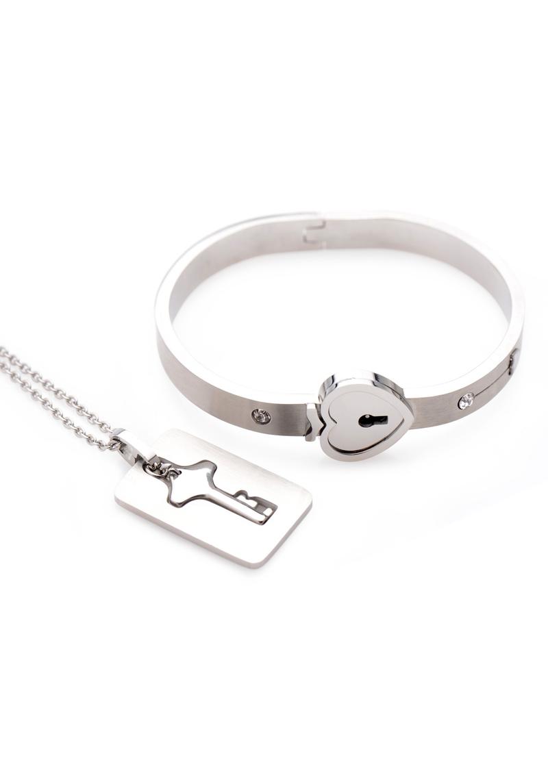 Master Series Cuffed Locking Bracelet and Key Necklace - Silver