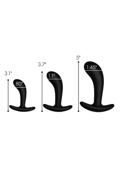 Master Series Dark Delights Curved Silicone Anal Trainer - Black - 3 Piece/Set