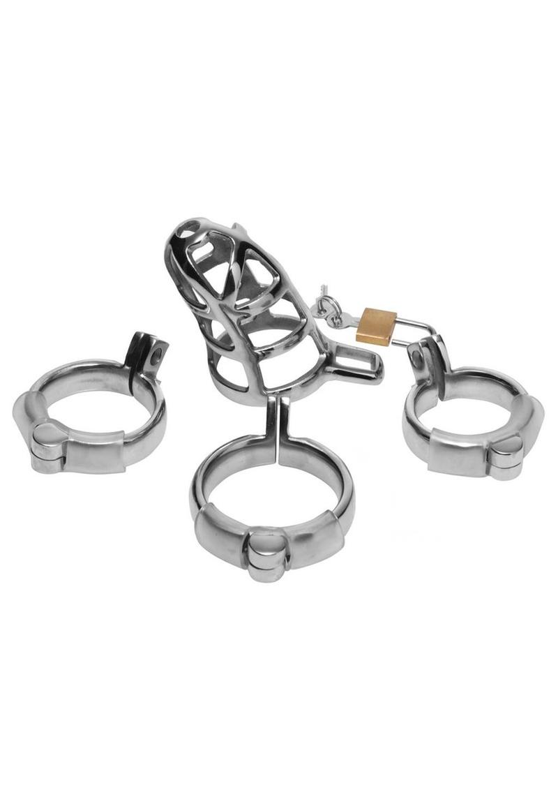 Master Series Detained Stainless Steel Chastity Cage - Black