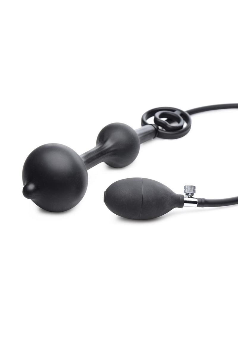 Master Series Devil's Rattle Inflatable Silicone Plug with Cock Ring - Black