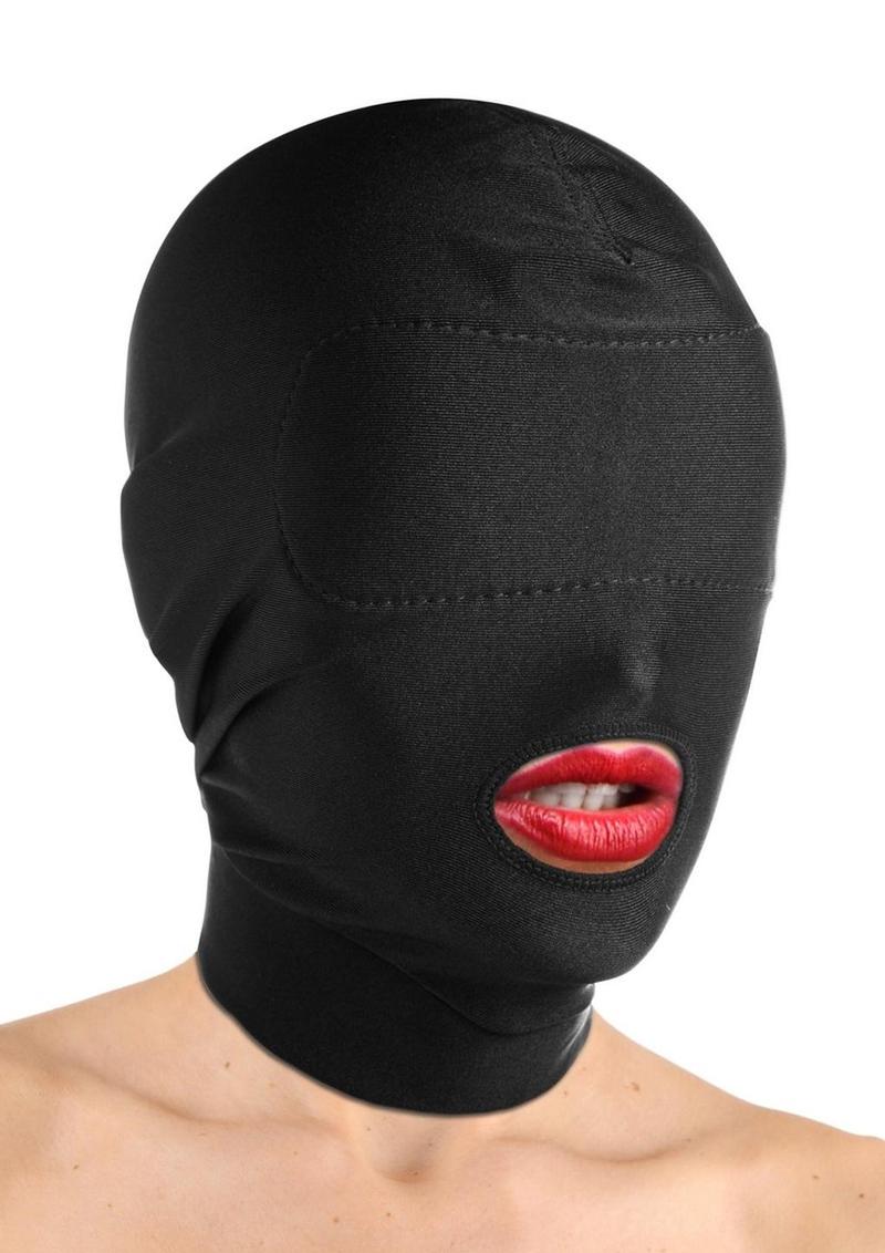 Master Series Disguise Open Mouth Hood with Padded Blindfold - Black