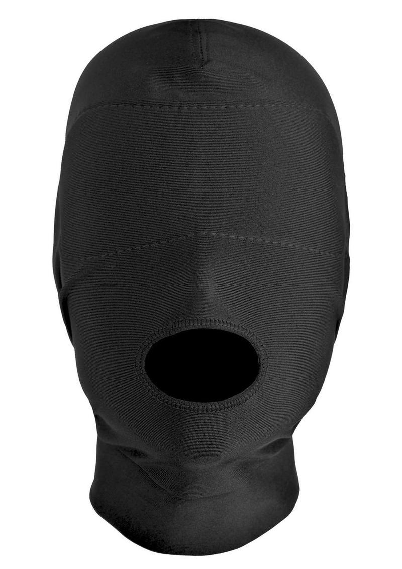 Master Series Disguise Open Mouth Hood with Padded Blindfold - Black