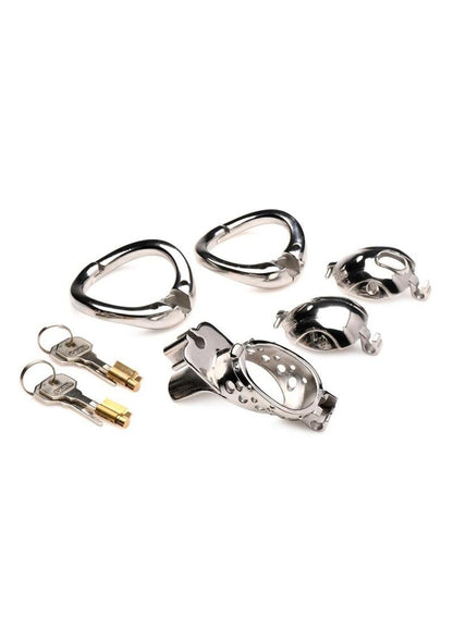 Master Series Entrapment Deluxe Locking Chastity Cage - Silver