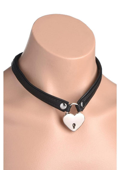 Master Series Heart Lock Choker with Keys - Black