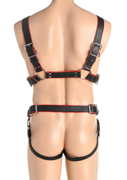 Master Series Heather's Harness Male Body Harness - Black/Red - Medium/Small