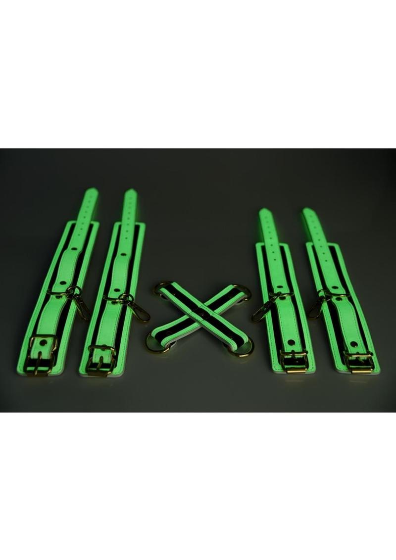 Master Series Kink In The Dark Glowing Hog Tie - Black/Glow In The Dark/White - Set