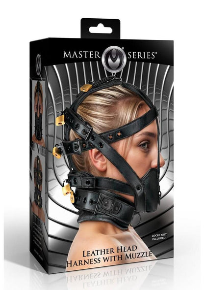 Master Series Leather Head Harness with Muzzle - Black
