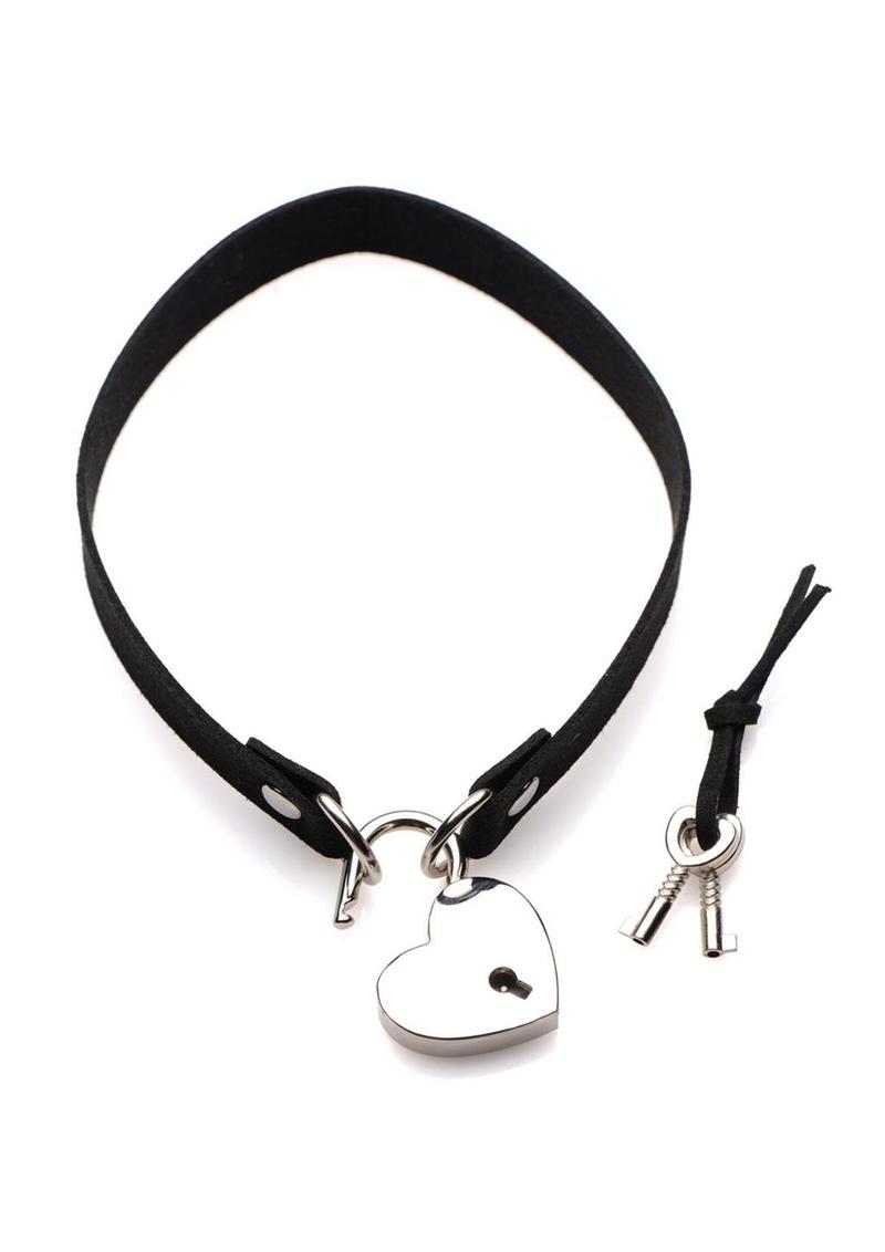 Master Series Lock-It Heart Lock and Key Choker - Black/Silver