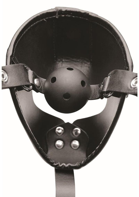 Master Series Pup Puppy Play Hood + Breathable Ball Gag - Black