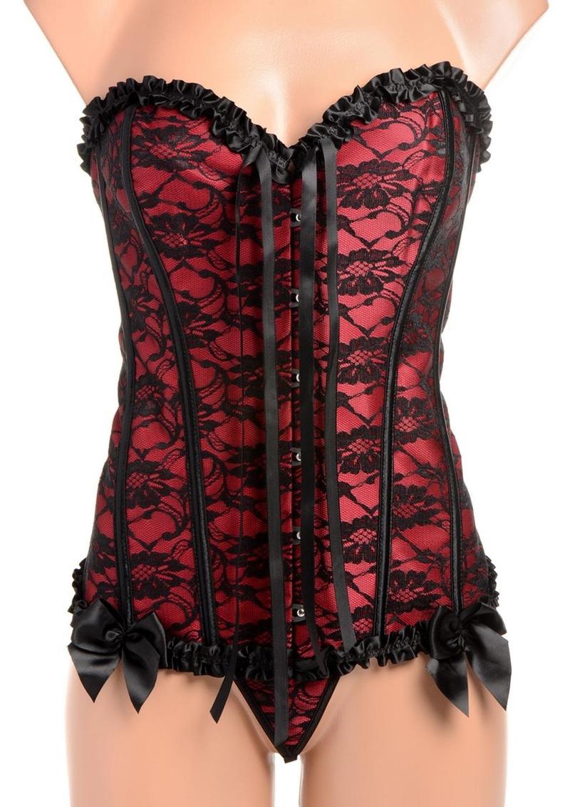 Master Series Scarlet Seduction Lace-Up Corset and Thong - Black/Red - Medium/One Size