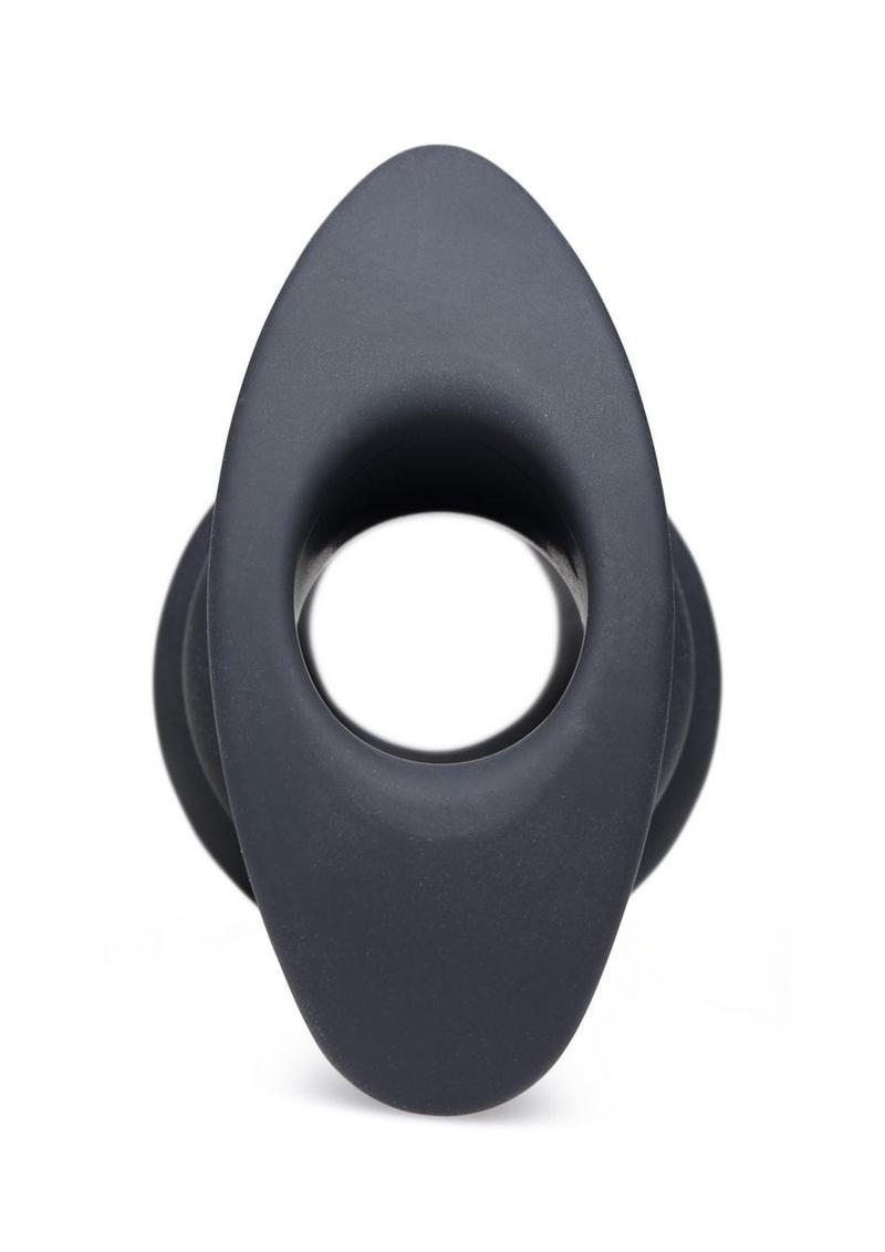 Master Series Silicone Ribbed Hollow Anal Plug - Black - Medium