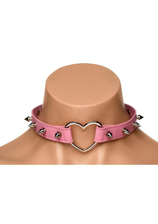 Master Series Spiked Heart Choker - Metal/Pink