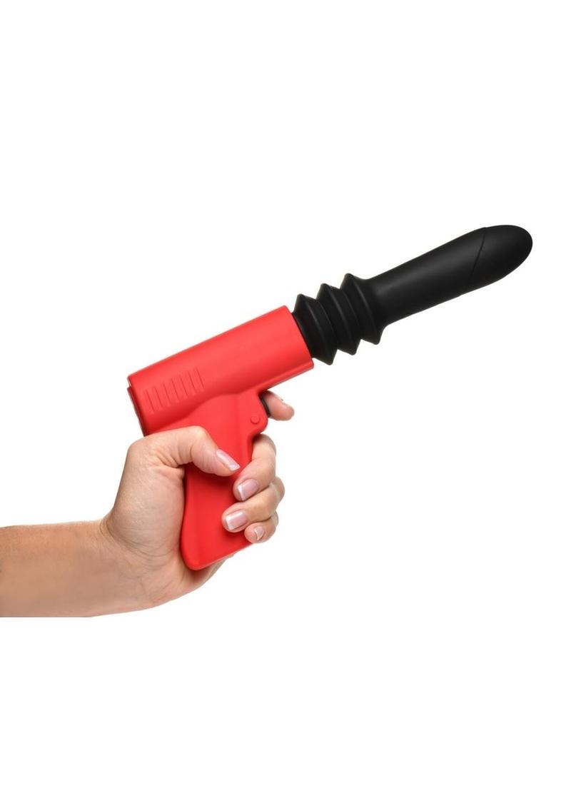 Master Series Thrusting Pistola Rechargeable Silicone Vibrator - Black/Red