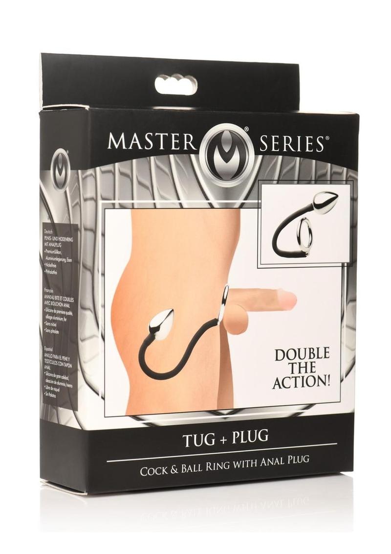 Master Series Tug + Plug Aluminum Cock and Ball Ring with Anal Plug