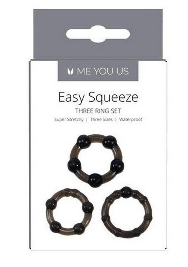 ME YOU US Easy Squeeze Cock Ring - Black - 3 Piece Set/Set