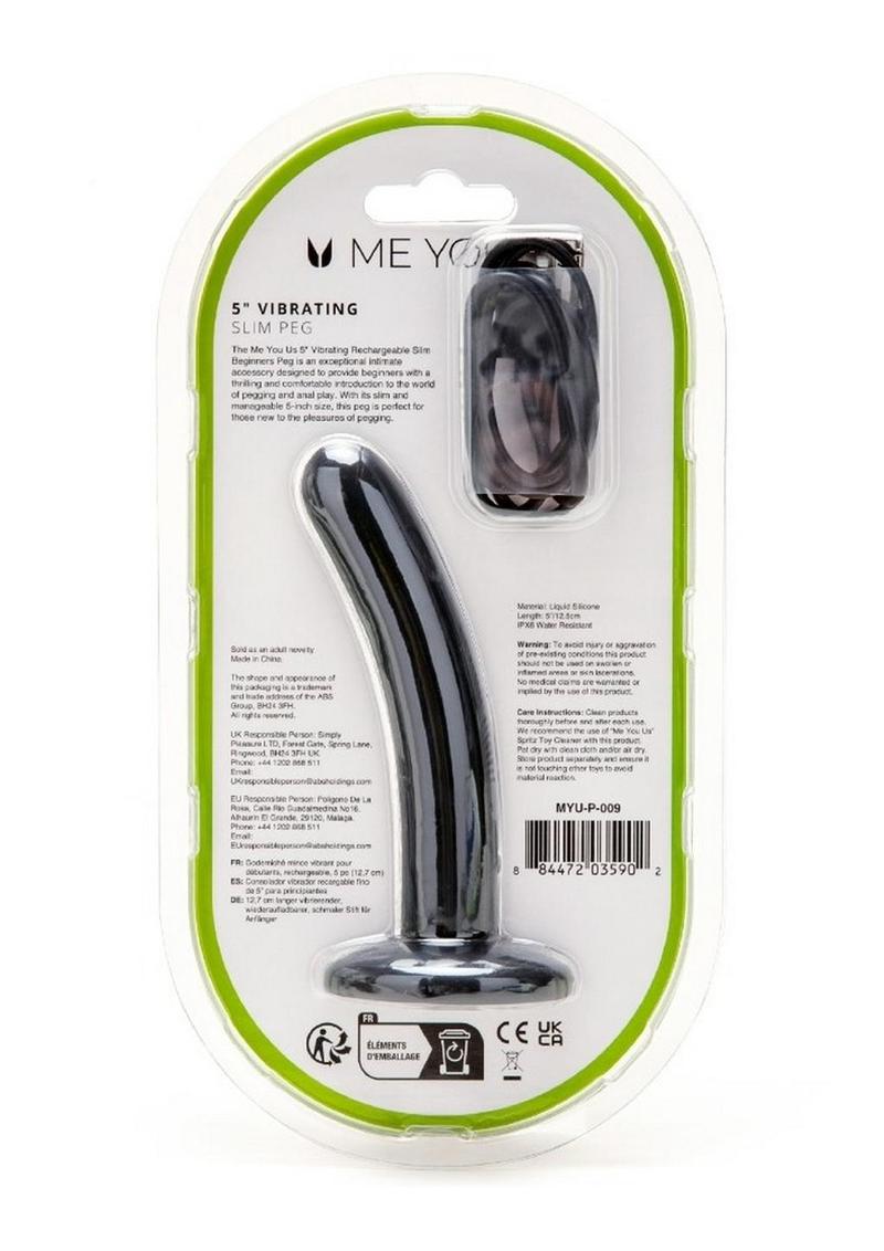 ME YOU US Vibrating Rechargeable Slim Beginners Peg - Black - 5in