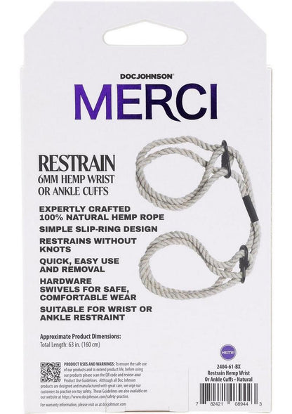 Merci Hogtied Bind and Tie 6mm Hemp Wrist Or Ankle Cuffs