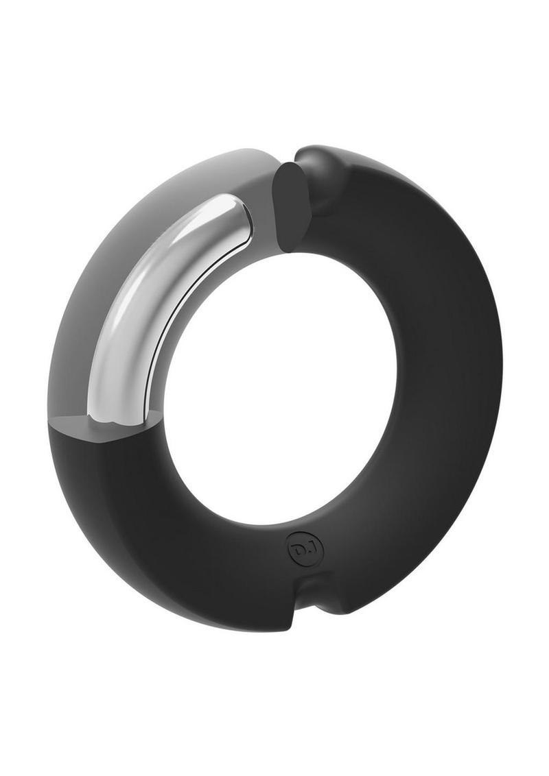 Merci Silicone Covered Metal Cock Ring - Black/Metal - 45mm