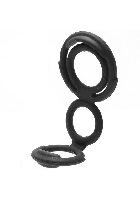 My Cockring Double Loop Silicone Cock Ring and Scrotum Cinch - Black