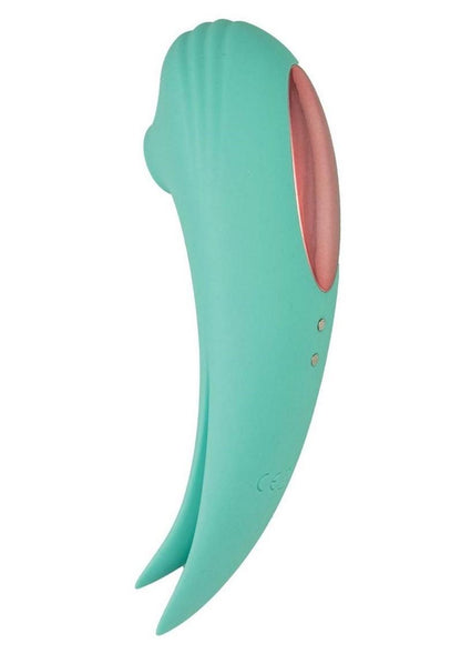 Mystique Suction Vibrating Rechargeable Silicone Massager - Aqua/Green