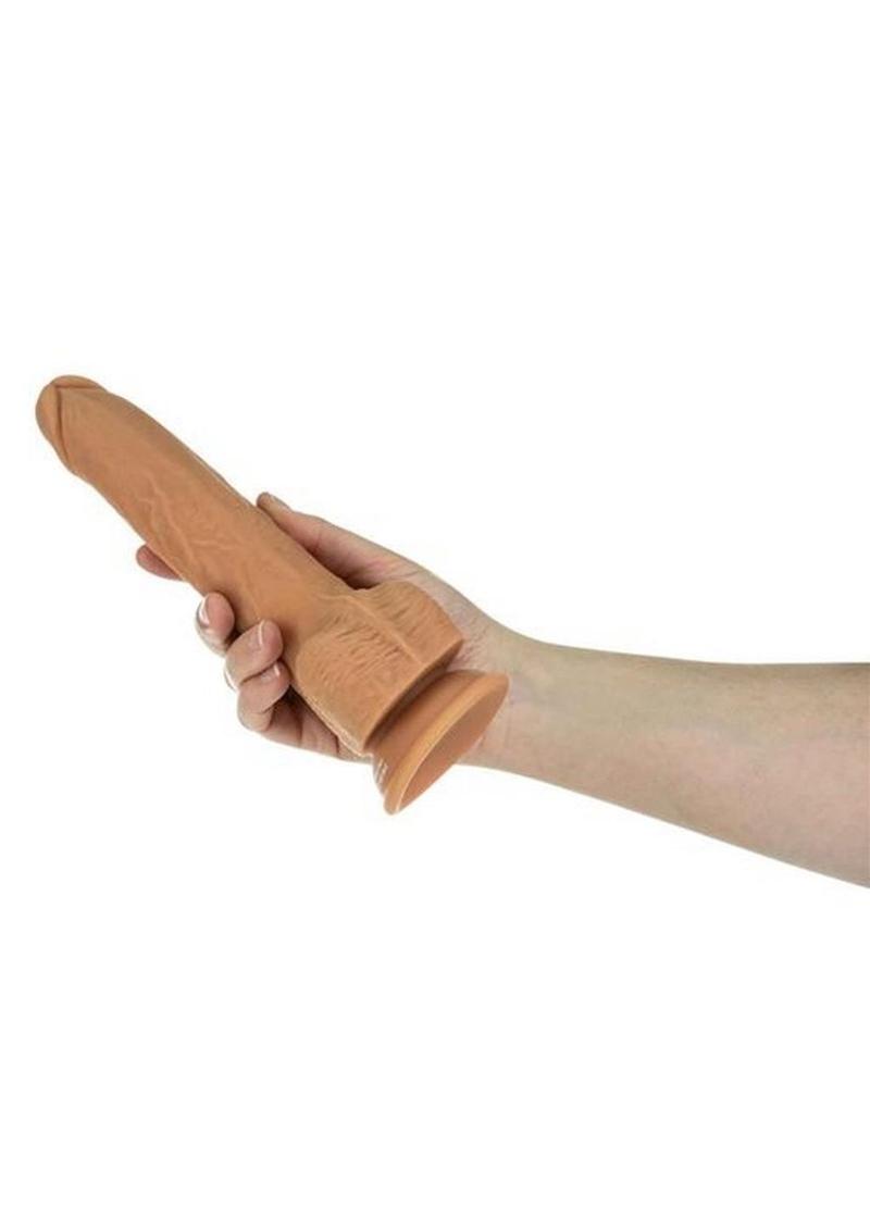 Naked Addiction Silicone Rechargeable Thrusting Dildo - Brown/Caramel - 9in