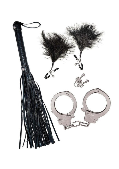 Nasstoys Bondage Whip,feather and Cuffs - Black