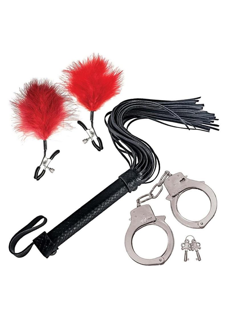 Nasstoys Bondage Whip,feather and Cuffs - Red