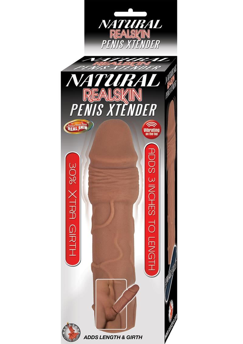 Natural Realskin Penis Xtender Vibrating Penis Extender - Brown/Chocolate